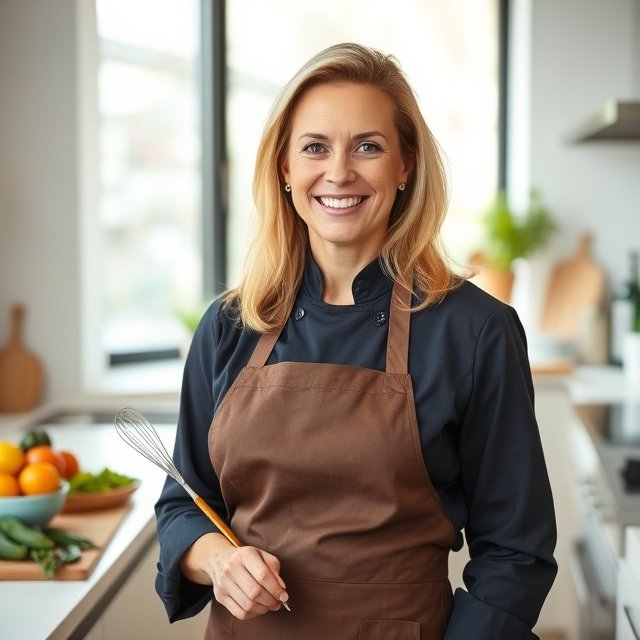 Ava Irwin's Kitchen , a woman in a brown apron